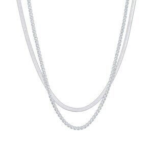 And Now This Cubic Zirconia Tennis & Herringbone Link Layered Necklace NWT